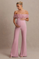 Sallow | Pink Floral Bardot Maternity Jumpsuit