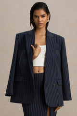 Alana | Navy Pinstripe Plunge-Neck Oversized Blazer