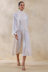 Honora | Cream High-Neck Maxi Dress With Cape-Sleeves