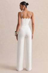 Calira | White Scalloped Square-Neck Jumpsuit