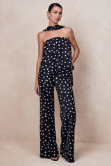 Seloria | Black & White Satin Polka Dot Wide-Leg Trouser