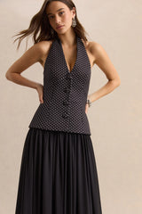 Zarina | Black & White Plunge-Neck Maxi Dress