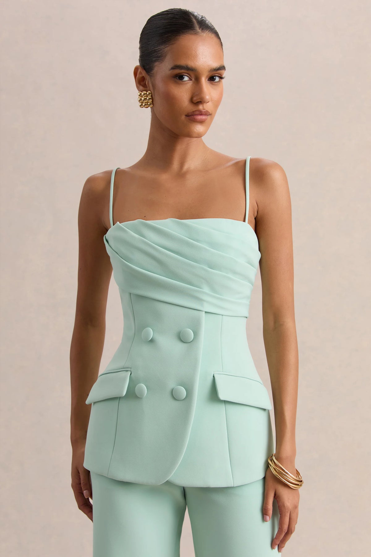 Lunivra | Sage Square-Neck Tailored Top