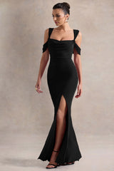 Amoura | Black Square-Neck Draped Wrap Maxi Dress
