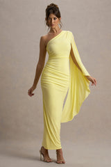 Clementina | Lemon Asymmetric Cape Sleeve Maxi Dress