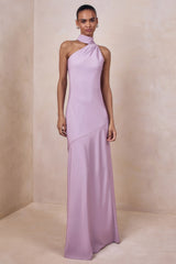 Cara | Lilac Satin High-Neck Maxi Dress