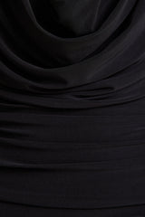 Griselda | Black Plunge-Neck Midi Dress With Sheer Long-Sleeves