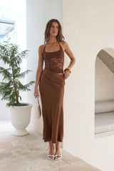 Dreamdays Halter Lace Maxi Dress Chocolate