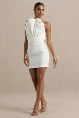 Pastoral | White Ruffled Asymmetric-Neck Mini Dress