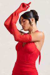 Your Touch | Red Sheer Long Ruched Gloves