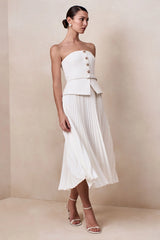 Lizzy | Cream Square-Neck Midi Dress With Pleated-Skirt