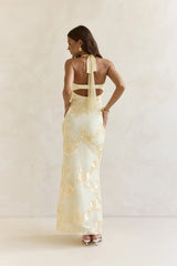 Skybloom Mesh Halter Maxi Dress Yellow