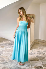 On the Shores Strapless Maxi Dress Blue