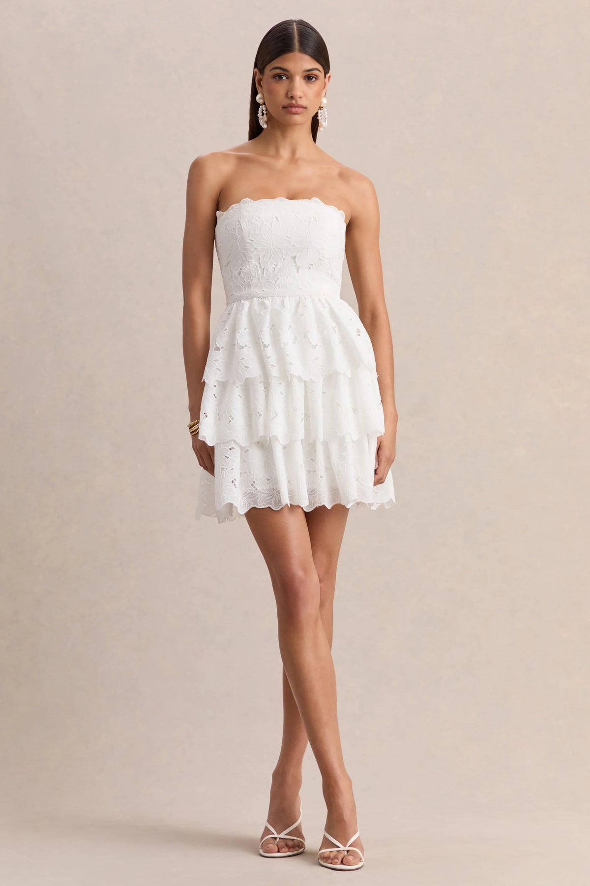 Winona | White Lace Square-Neck Mini Dress With Ruffled Detailing